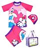 Little Surprise Box Spandex Half Raglan Sleeves Unicorn Printed Tee & Shorts With Cap Set - Pink