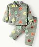 Enfance Core Cotton Woven Full Sleeves Smiley & Follow Me Text Printed Coordinating Night Suit Set - Green