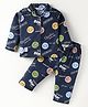 Enfance Core Cotton Woven Full Sleeves Smiley & Follow Me Text Printed Coordinating Night Suit Set - Navy Blue