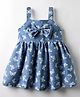 Babyhug Cotton Woven Sleeveless Frock With Butterfly Print & Bow Applique - Blue