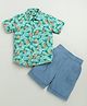 ZIP ZAP ZOOP Cotton Half Sleeves Dinosaurs Printed Shirt & Shorts Set - Green