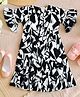 Bella Moda Cotton Half Bell Sleeves Abstract Printed Dress - Black
