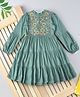 Bella Moda Cotton Three Fourth Sleeves Floral Embroidered Dress - Green