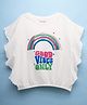 Kookie Kids Cotton Jersey Knit Frill Sleeves Top with Hem Elastic & Good Vibe Only Text Print - Offwhite