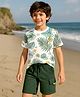 Ollington St. Cotton Half Sleeves T-Shirt & Knit Shorts  with Tropical Print - White & Green