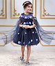 Mark & Mia Woven Cape Sleeves Party Dress With Floral Applique - Navy Blue