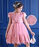 Mark & Mia Woven Puffed Sleeves Party Dress with Sequin Bow Applique & Crochet Detailing - Pink