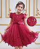 Mark & Mia Woven Puffed Sleeves Party Dress with Sequin Bow Applique & Crochet Detailing - Maroon