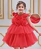 Mark & Mia Woven Cap Sleeves Party Dress with Floral Pearls & Beads Applique - Red