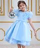 Mark & Mia Woven Cap Sleeves ankle length Party Dress with Floral Pearls & Beads Applique - Light Blue