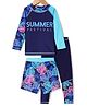 KIDLINGSS Full Sleeves Leaves Printed Swim Top & Leggings With Shorts Set - Blue