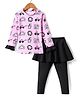 KIDLINGSS Full Sleeves Beach Theme Printed Top & Leggings With Attached Skirt - Light Pink