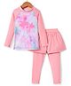 KIDLINGSS Full Sleeves Flower & Tie Dye Printed Top & Leggings With Attached Shorts - Pink