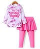 KIDLINGSS Full Sleeves Floral Printed Top & Leggings With Attached Skirt - Purple & Pink