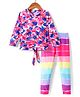 KIDLINGSS Full Sleeves Floral & Striped Printed Top & Leggings - Dark Pink