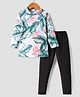 KIDLINGSS Full Sleeves Leaves Printed Top & Leggings - Green & Black
