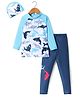 KIDLINGSS Full Raglan Sleeves Sharks Printed Tee & Pant With Cap Set - Blue