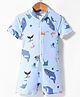 KIDLINGSS Half Sleeves Whale Printed Swimsuit - Light Blue