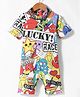 KIDLINGSS Half Sleeves Lucky Race Text Printed Legged Swimsuit - Multi Colour