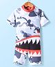 KIDLINGSS Half Sleeves Shark Printed Legged Swimsuit - White & Black