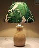 Tu Casa Mangowood Pot Style Table Lamp For Home Decoration, Bedroom, Living Room, Lounge, Office, Festival Gifting, Study Table (Palm Print With Satin Shade) H - 13