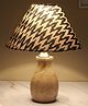 Tu Casa Mangowood Pot Style Table Lamp For Home Decoration, Bedroom, Living Room, Lounge, Office, Festival Gifting, Study Table (Chevron Print With Satin Shade) H - 13