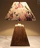 Tu Casa Mangowood Pyramid Style Table Lamp For Home Decoration, Bedroom, Living Room, Lounge, Office, Festival Gifting, Study Table (Cobra Saffron Print With Satin Shade) H - 13