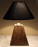 Tu Casa Mangowood Pyramid Style Table Lamp For Home Decoration, Bedroom, Living Room, Lounge, Office, Festival Gifting, Study Table (Black With Cotton Shade) H - 13
