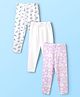 Kookie Kids Cotton Knit Full Length Leggings with Floral Print Pack of 3 - White & Lavender