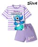 Pine KIds Disney Single Jersey Knit Over Sized Drop Shoulder Half Sleeves T-Shirt & Shorts Set with Lilo & Stitch Print - Lilac