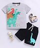Little Ninja Cotton Half Sleeves Dinosaurs Printed Coordinating Tee & Shorts Set - Multi Colour