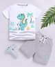 Little Ninja Cotton Half Sleeves Dinosaur Printed Coordinating Tee & Shorts Set - Multi Colour
