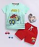 Little Ninja Cotton Half Sleeves Monster Truck Printed Coordinating Tee & Shorts Set - Multi Colour