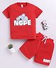 Little Ninja Cotton Half Sleeves Nope Text & Koala Printed Coordinating Tee & Shorts Set - Red