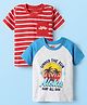 Babyhug Cotton Knit Half Sleeves T-Shirts With Stripes & Aloha Text Print Pack Of 2 - Red & Blue
