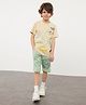J&JP Cotton Half Sleeves Dinosaur Printed Coordinating Tee & Shorts Set - Beige & Green