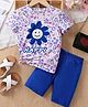 J&JP Cotton Half Sleeves Floral Printed Tee & Shorts Set - Royal Blue