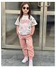 J&JP Cotton Half Sleeves Floral Printed Tee & Joggers Set - Coral
