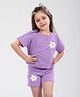 J&JP Cotton Half Sleeves Floral Printed Coordinating Tee & Shorts Set - Purple