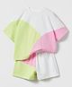 J&JP Cotton Half Sleeves Cut & Sew Oversized Coordinating Tee & Shorts Set - Pink & Green