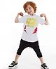 J&JP Cotton Jersey Half Sleeves Super Power Inside Text Printed Tee & Capris Set - White & Black