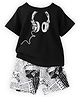 J&JP Cotton Half Sleeves Head Phones Printed Tee & Shorts Set - Black & White