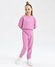 J&JP Cotton Half Sleeves Life is Better Text Printed Crop Top & Pant Set - Pink