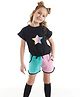 J&JP Cotton Half Sleeves Star Printed Tee & Shorts Set - Pink Sky & Navy Blue
