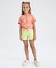 J&JP Cotton Half Sleeves Floral Printed Top & Shorts Set - Orange & Green