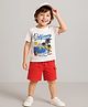 Babyhug Single Jersey Knit Half Sleeves T-Shirt & Shorts Set with Beach Theme Print - Red & White