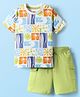 Babyhug Single Jersey Knit Half Sleeves T-Shirt & Shorts Set With Beach Theme Print - White & Green