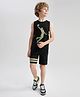 J&JP Cotton Sleeveless Typography Detailed Basketball Player Designed Tee & Shorts Set - Black