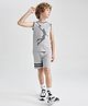 J&JP Cotton Sleeveless Typography Detailed Basketball Player Designed Tee & Shorts Set - Grey
