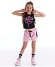 J&JP Cotton Sleeveless Rock My Life Text Printed Tank Top & Shorts Set - Black & Pink
